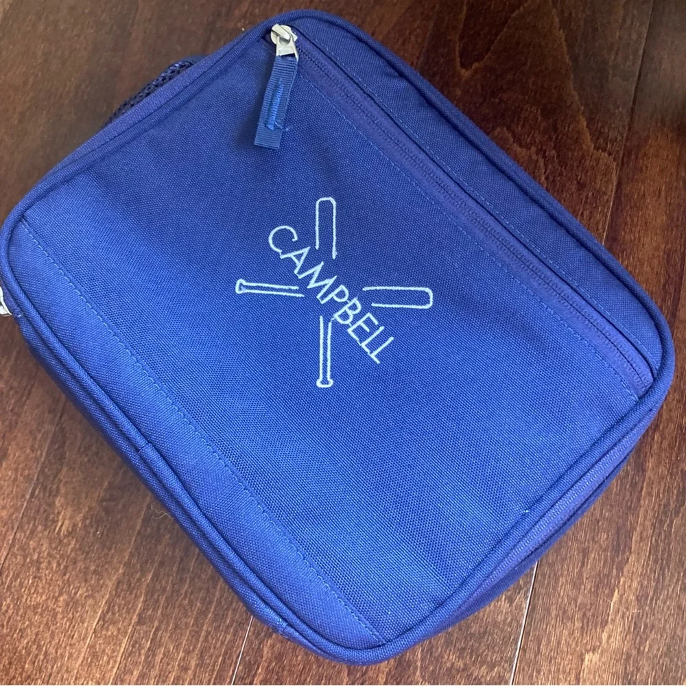 New Pottery Barn Kids Navy Blue Lunch Box CAMPBELL & Baseball Monogram